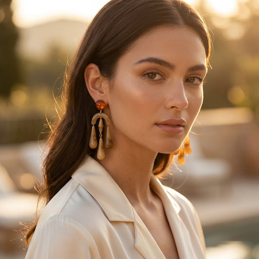 Amalfi Amber Drop Earrings by Clarabelle worn by model