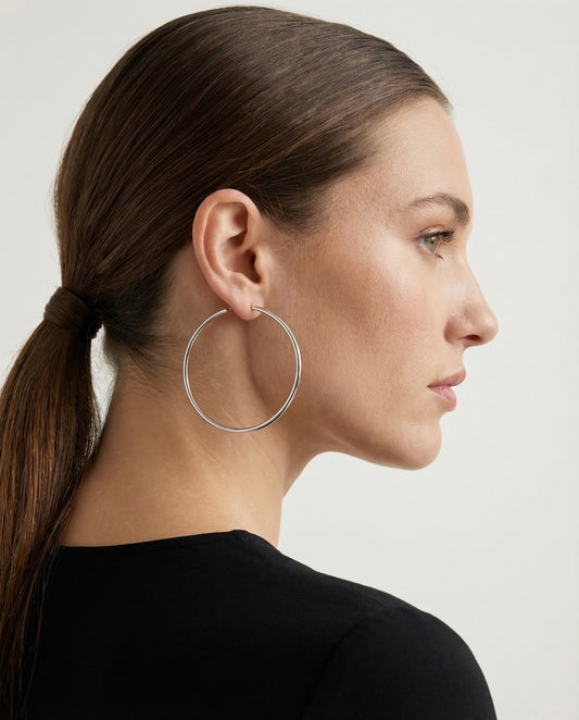 Arielle 925 Sterling Silver Thin Hoop Earrings on ear