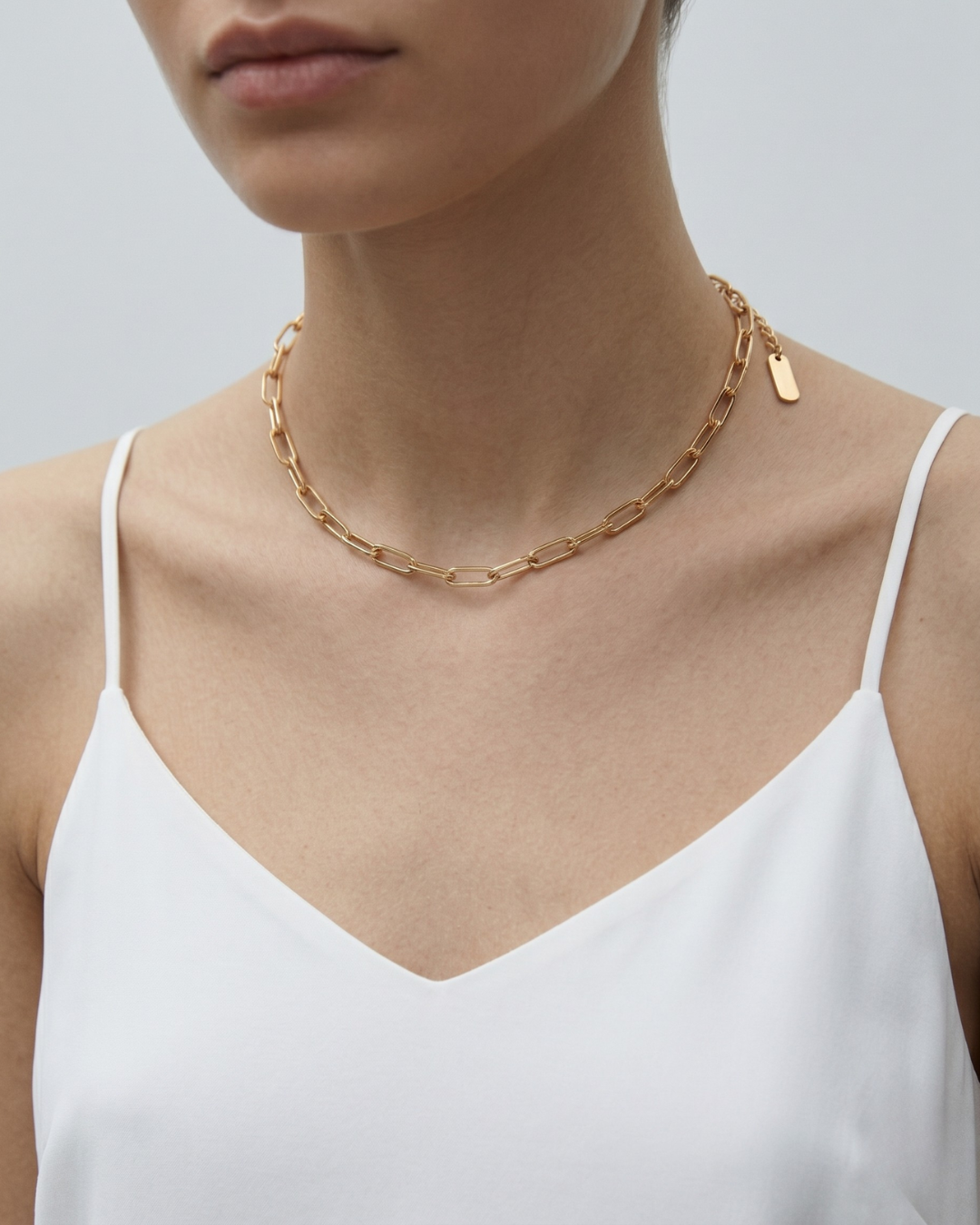 Gold PVD stainless steel paperclip chain necklace with lobster clasp