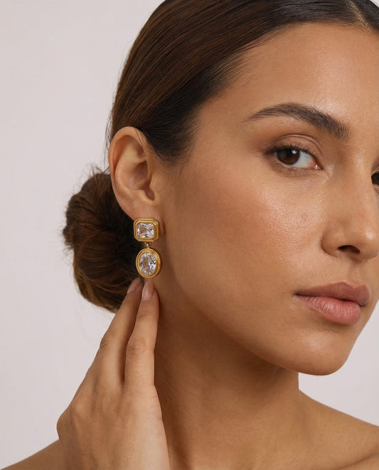 Florence zirocn Drop Earrings worn on ear