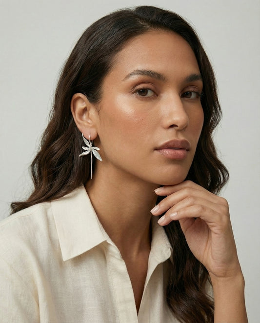 Liora Leaf Drop Earrings - 925 Sterling Silver