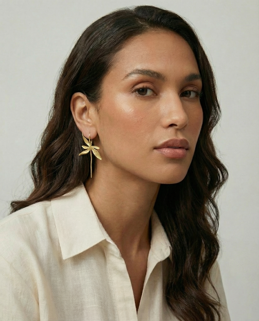 Liora Leaf Gold Drop Earrings - 925 Sterling Silver
