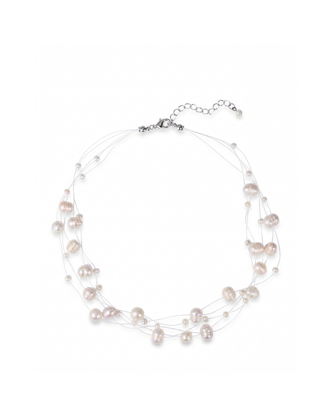 Marina multi-strand freshwater pearl necklace by Clarabelle, natural pearls on illusion wire in cream and rosé tones