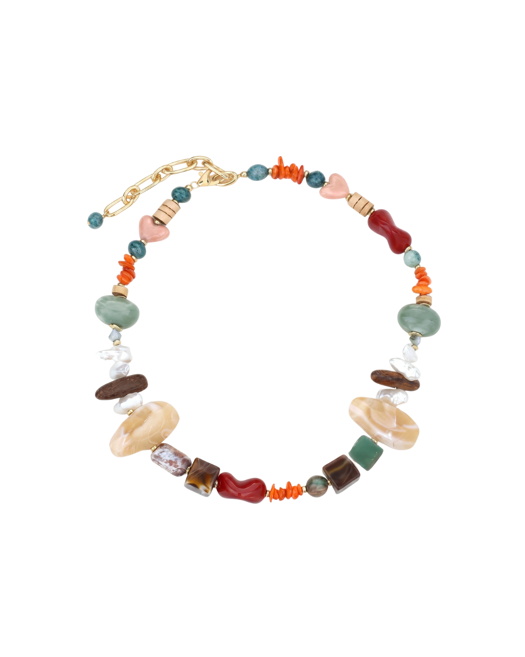 Nala handmade beaded necklace by Clarabelle, colourful resin beads with mixed accents