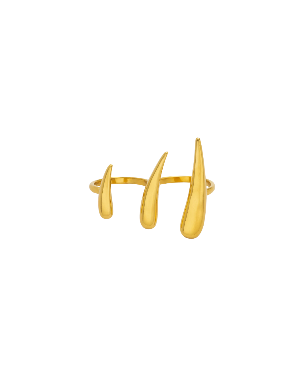 Rhea double finger ring by Clarabelle, gold finish with three sculptural vertical spikes