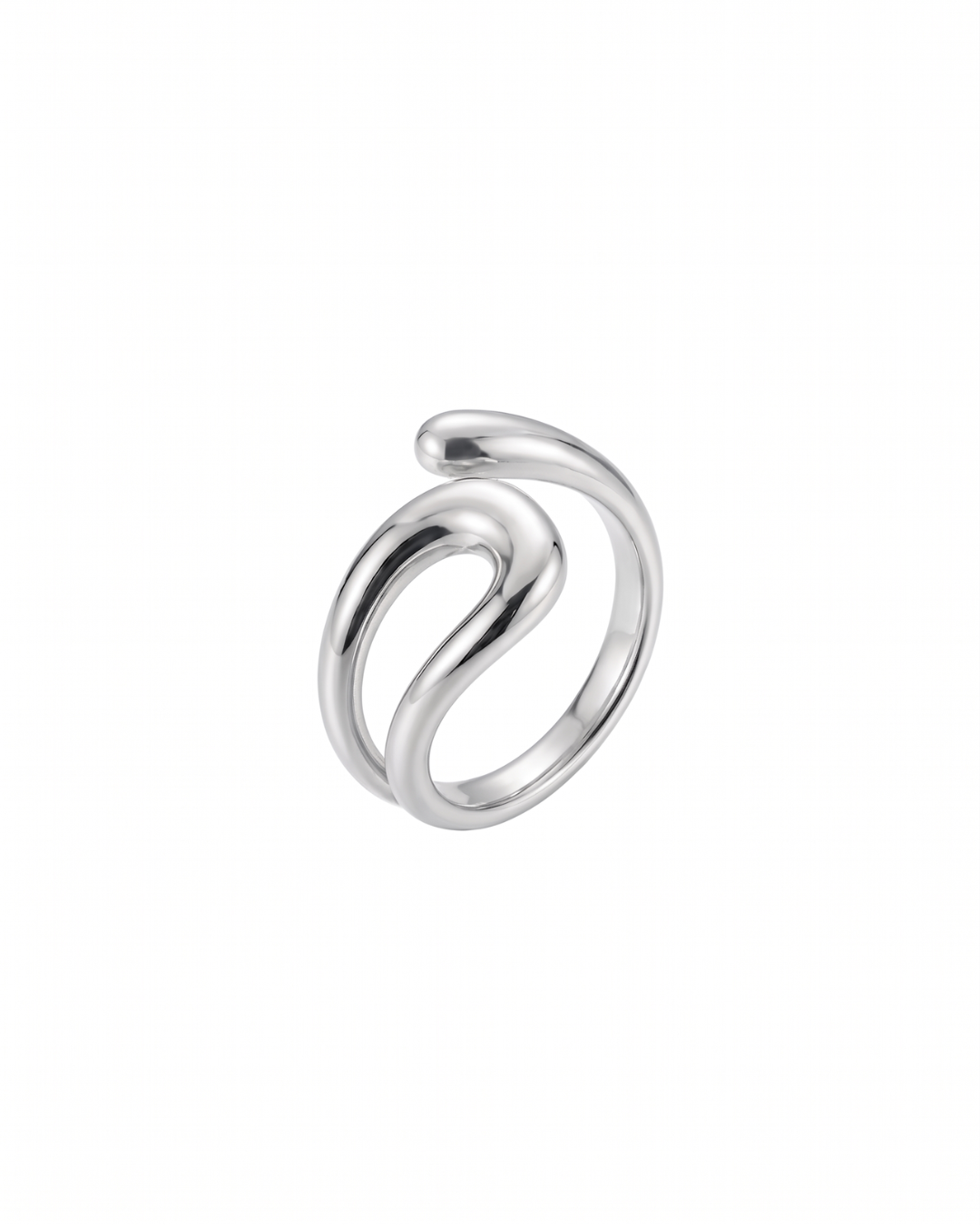 Silver Elara Ring by Clarabelle. A modern, chunky split-band statement ring with smooth rounded curves, made of waterproof stainless steel.