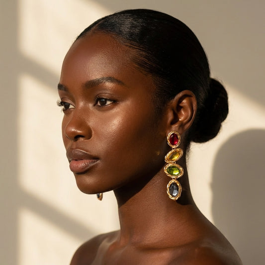 elongated multicolour earrings for occasion styling