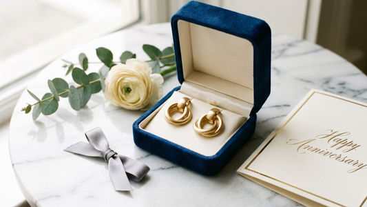 Gold earrings anniversary gift box — anniversary jewellery earrings as meaningful gift
