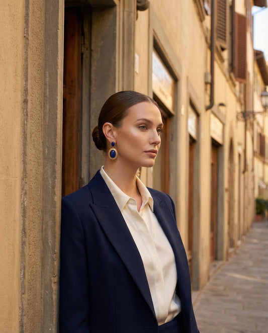 Elegant wedding guest earrings for special occasions — gold jewellery styling by Clarabelle