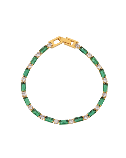  Noor tennis bracelet by Clarabelle, 18k gold plated with green baguette and clear crystal-set stones