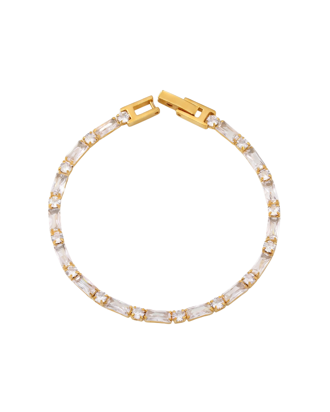  Noor tennis bracelet by Clarabelle, 18k gold plated with white baguette and clear crystal-set stones