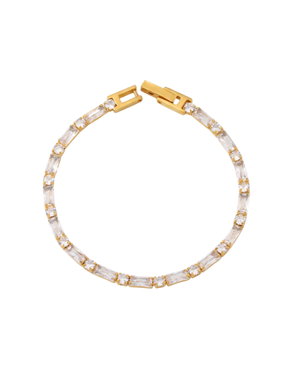  Noor tennis bracelet by Clarabelle, 18k gold plated with white baguette and clear crystal-set stones