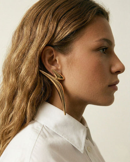 Alfama Drop Earrings Gold on ear