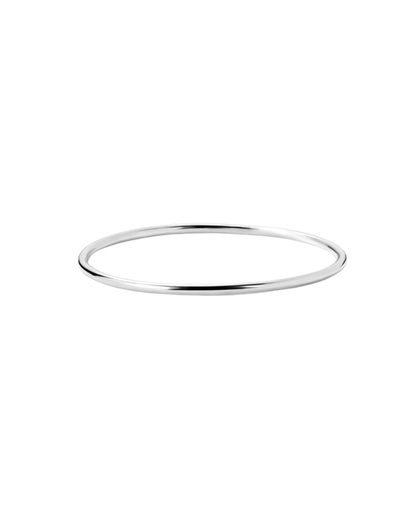 Amélie round bangle by Clarabelle, silver finish slim tubular silhouette