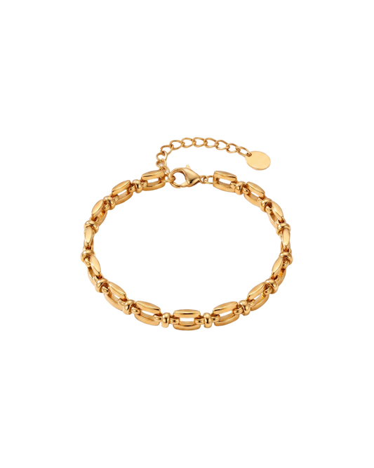 Beatrice rectangular link bracelet by Clarabelle, gold finish with beaded connectors