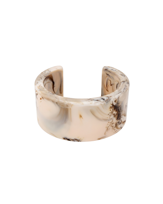 Beige handmade resin bangle bracelet with marble pattern by Clarabelle