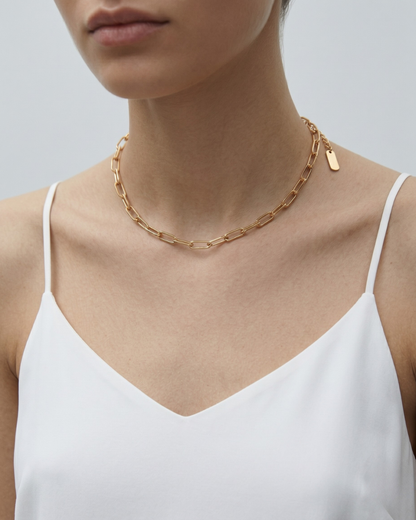 Gold PVD stainless steel paperclip chain necklace with lobster clasp