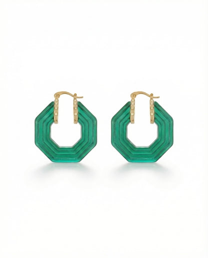 faceted resin statement earrings in green