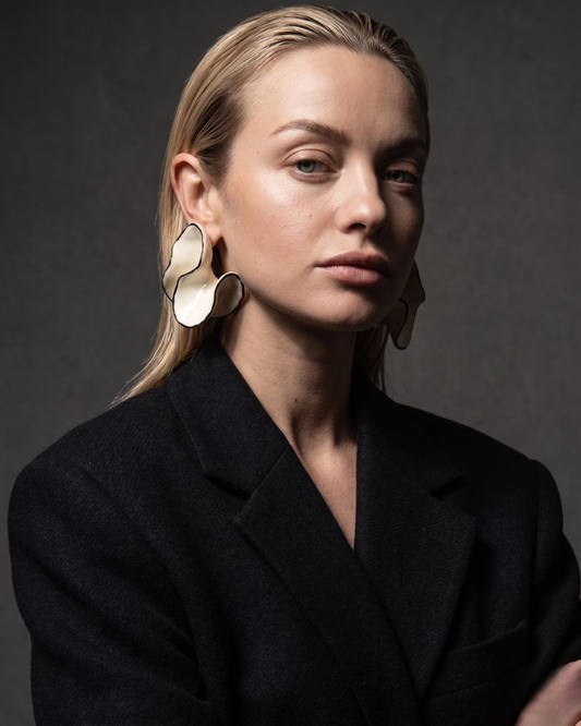 Dhalia Petal Earrings by Clarabelle — gold floral petal earrings elegant statement