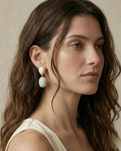 Elise Gemstone Drop Earrings wear on ear
