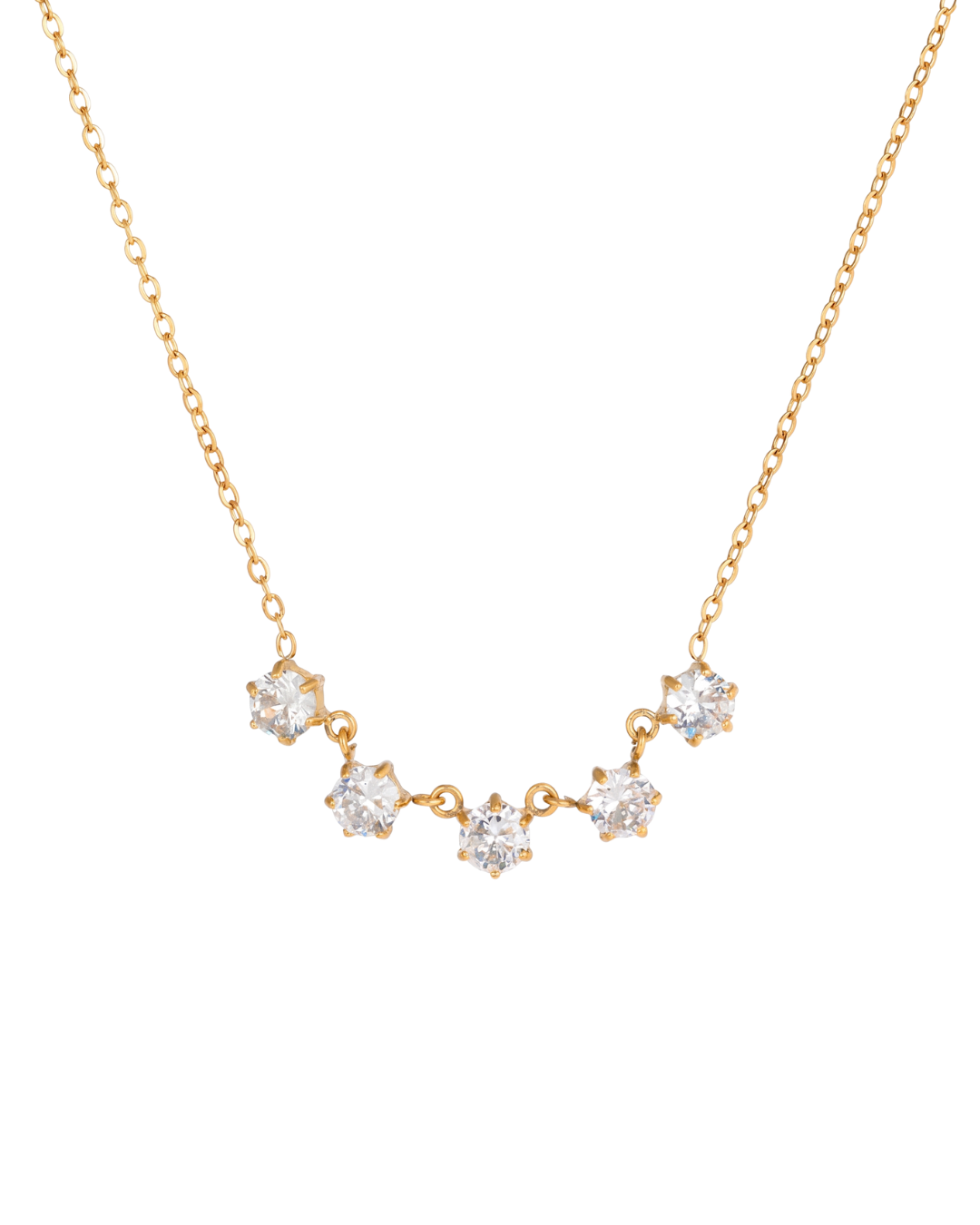  Estelle 18k gold plated necklace by Clarabelle, five crystal-set stones in a delicate horizontal arc