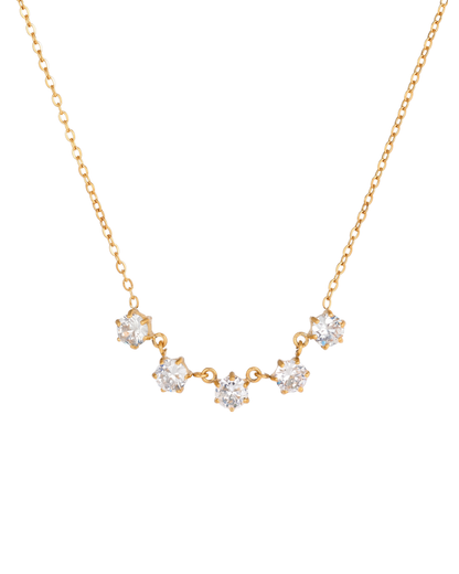  Estelle 18k gold plated necklace by Clarabelle, five crystal-set stones in a delicate horizontal arc