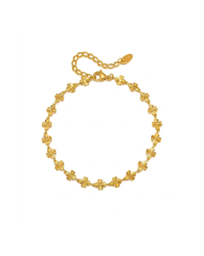 Gold stainless steel flower anklet with geometric floral links and lobster clasp by Clarabelle