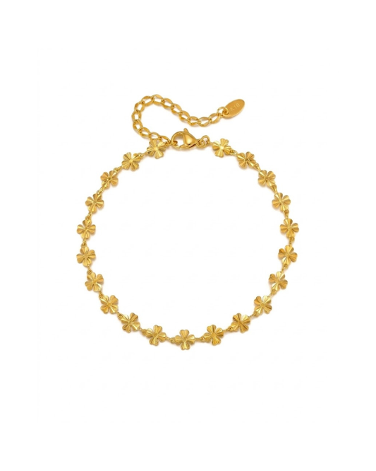 Gold stainless steel flower anklet with geometric floral links and lobster clasp by Clarabelle