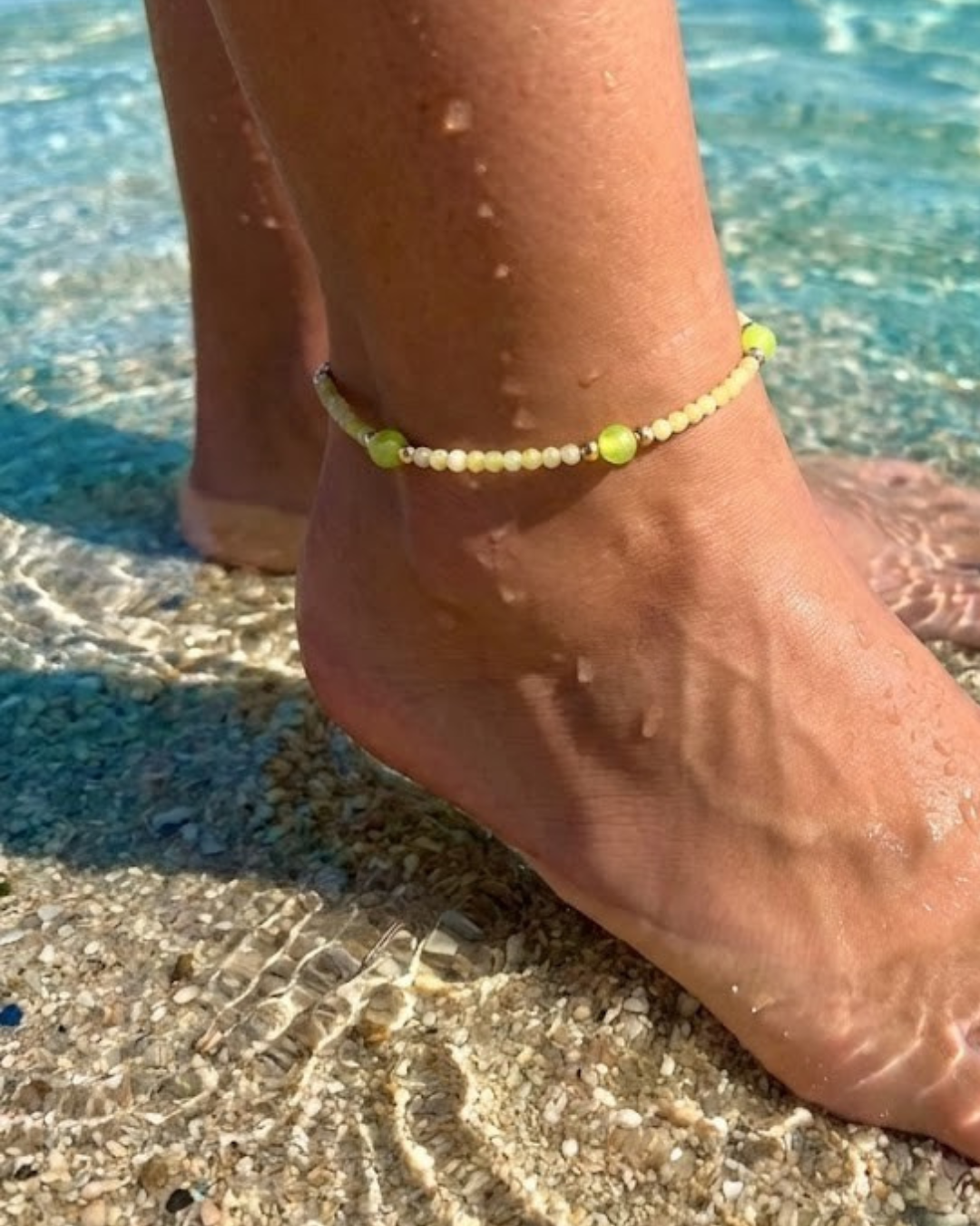 Formentera 18K Gold Plated beaded , close up anklet