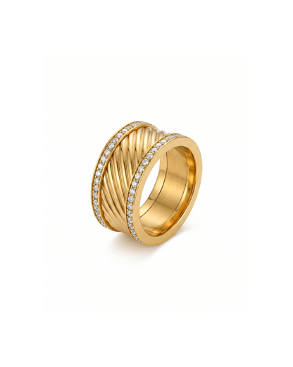 Helena twisted pavé ring by Clarabelle, gold finish with crystal-set pavé edges
