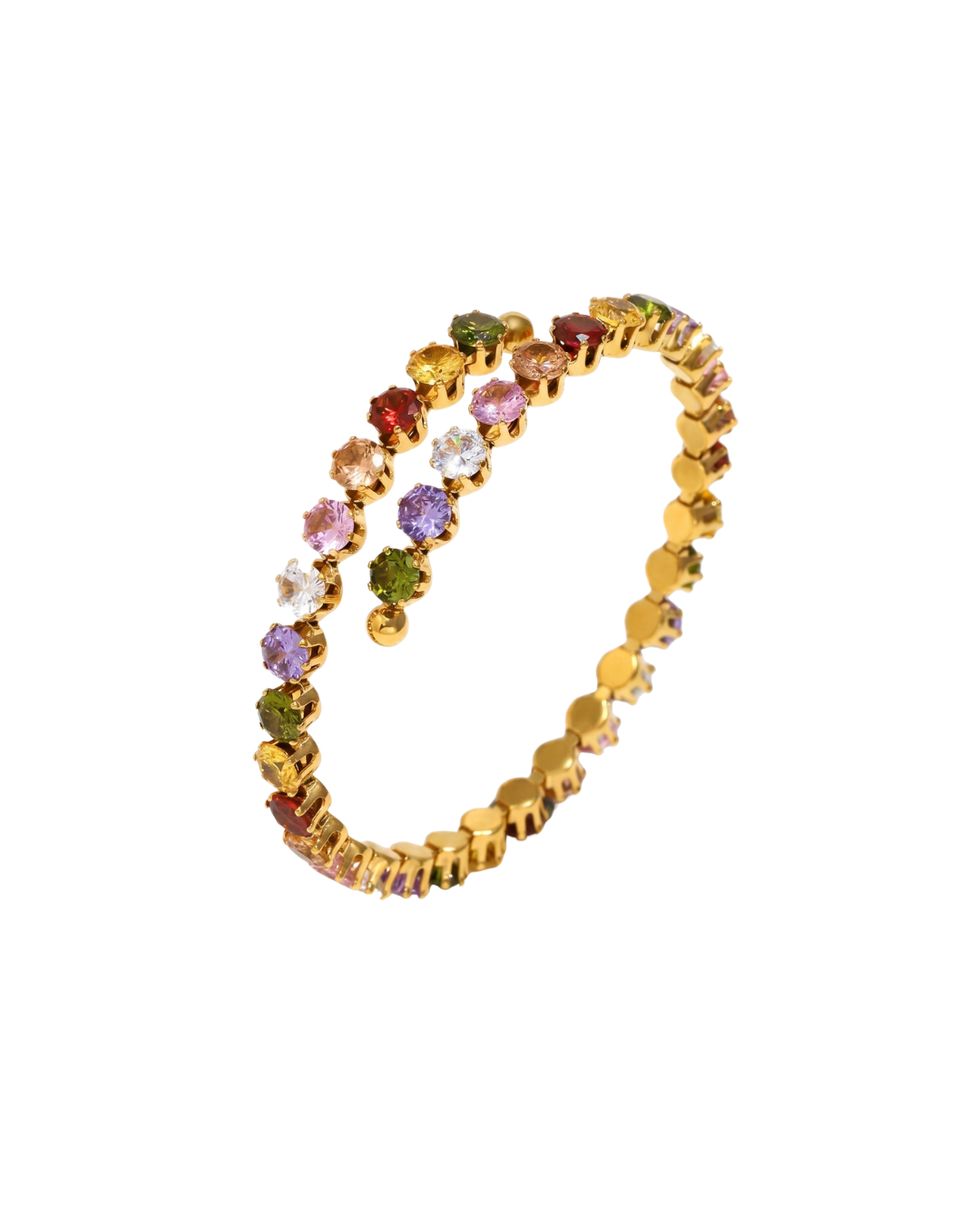 18K gold plated stainless steel multicolour round zircon tennis bracelet by Clarabelle
