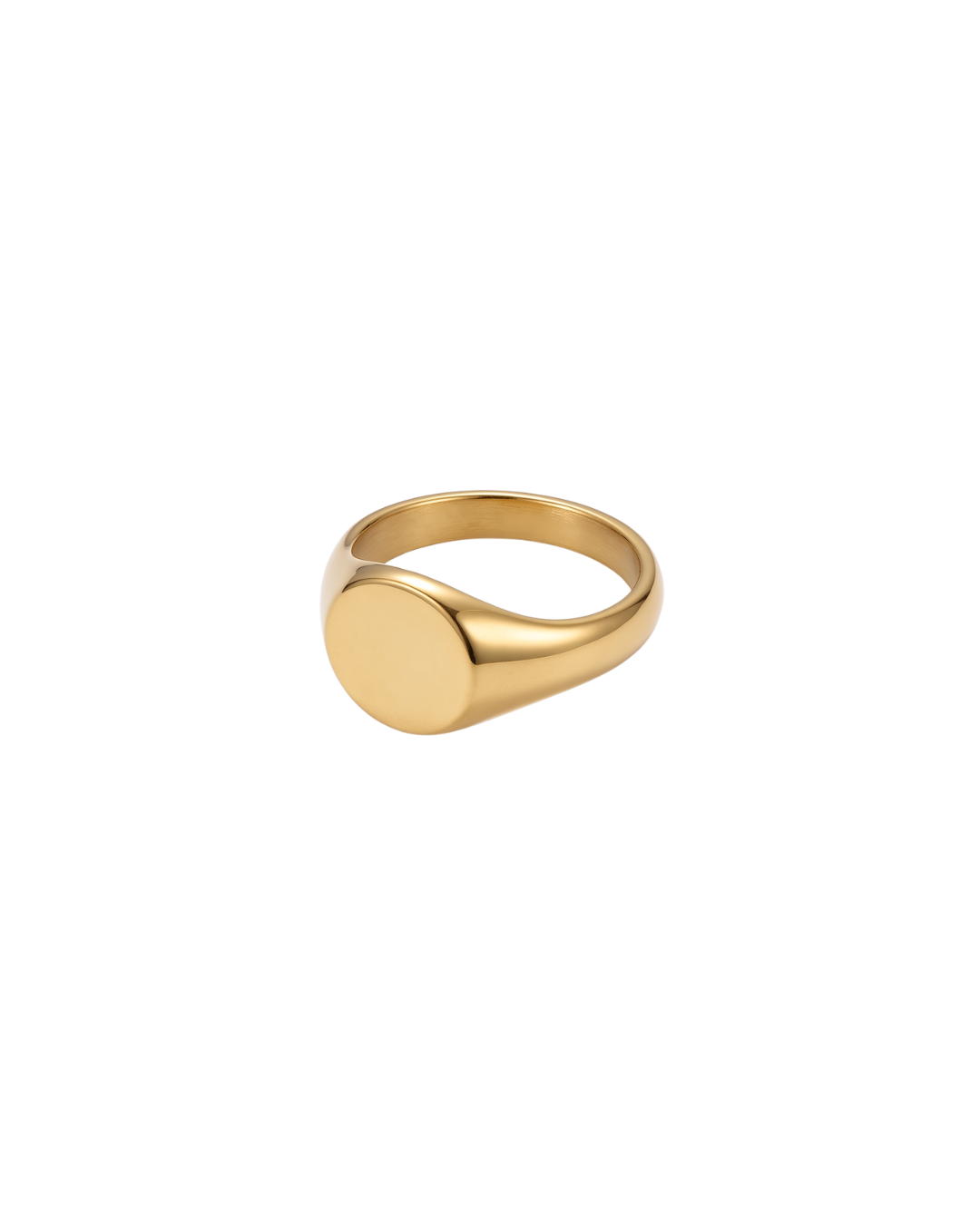 June round ring by Clarabelle, gold finish with polished flat face
