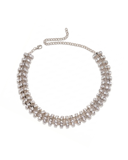 Lanzarote triple-row choker necklace by Clarabelle, gold finish with continuous crystal-set pavé