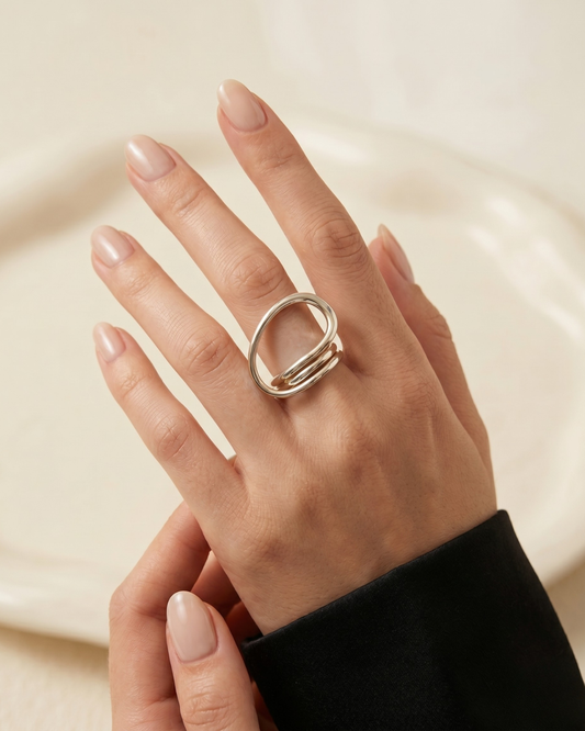 Luar Ring silver on hand by clarabelle model