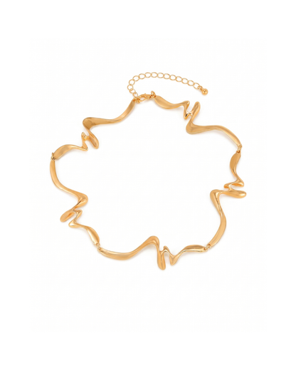 Maiorca sculptural necklace by Clarabelle, gold finish in a fluid organic form
