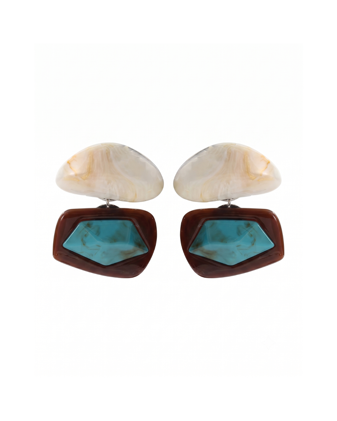 Malika statement drop earrings by Clarabelle, marble-effect drop and turquoise-effect stone in tortoise frame