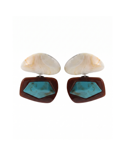 Malika statement drop earrings by Clarabelle, marble-effect drop and turquoise-effect stone in tortoise frame