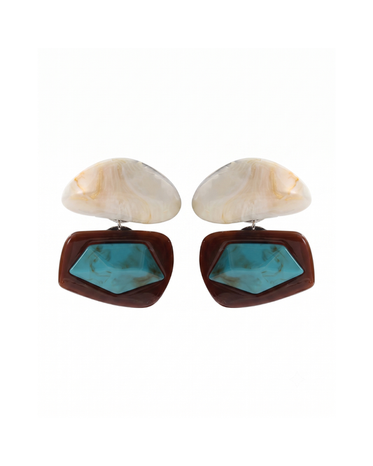 Malika statement drop earrings by Clarabelle, marble-effect drop and turquoise-effect stone in tortoise frame