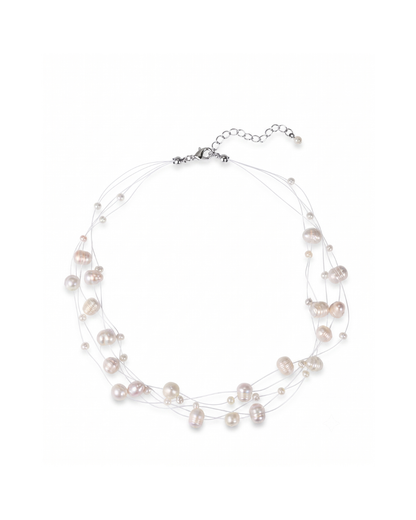 Marina multi-strand freshwater pearl necklace by Clarabelle, natural pearls on illusion wire in cream and rosé tones