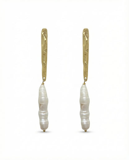 Maris Pearl Drop Earrings on a white background