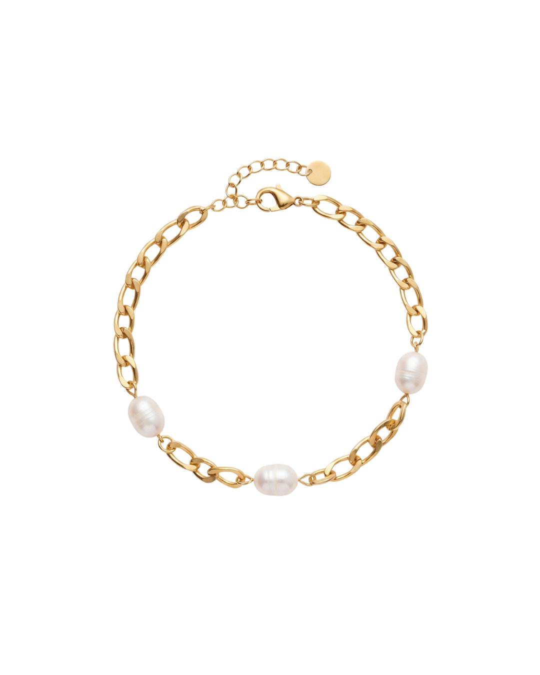 Marisol pearl Figaro bracelet by Clarabelle, 18k gold plated with baroque pearl-effect drops