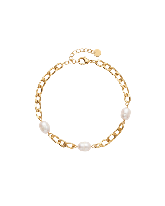 Marisol pearl Figaro bracelet by Clarabelle, 18k gold plated with baroque pearl-effect drops