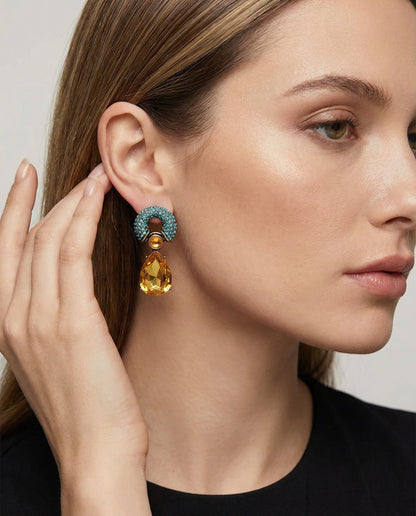 Odette Azure & Champagne Geometric Teardrop Earrings