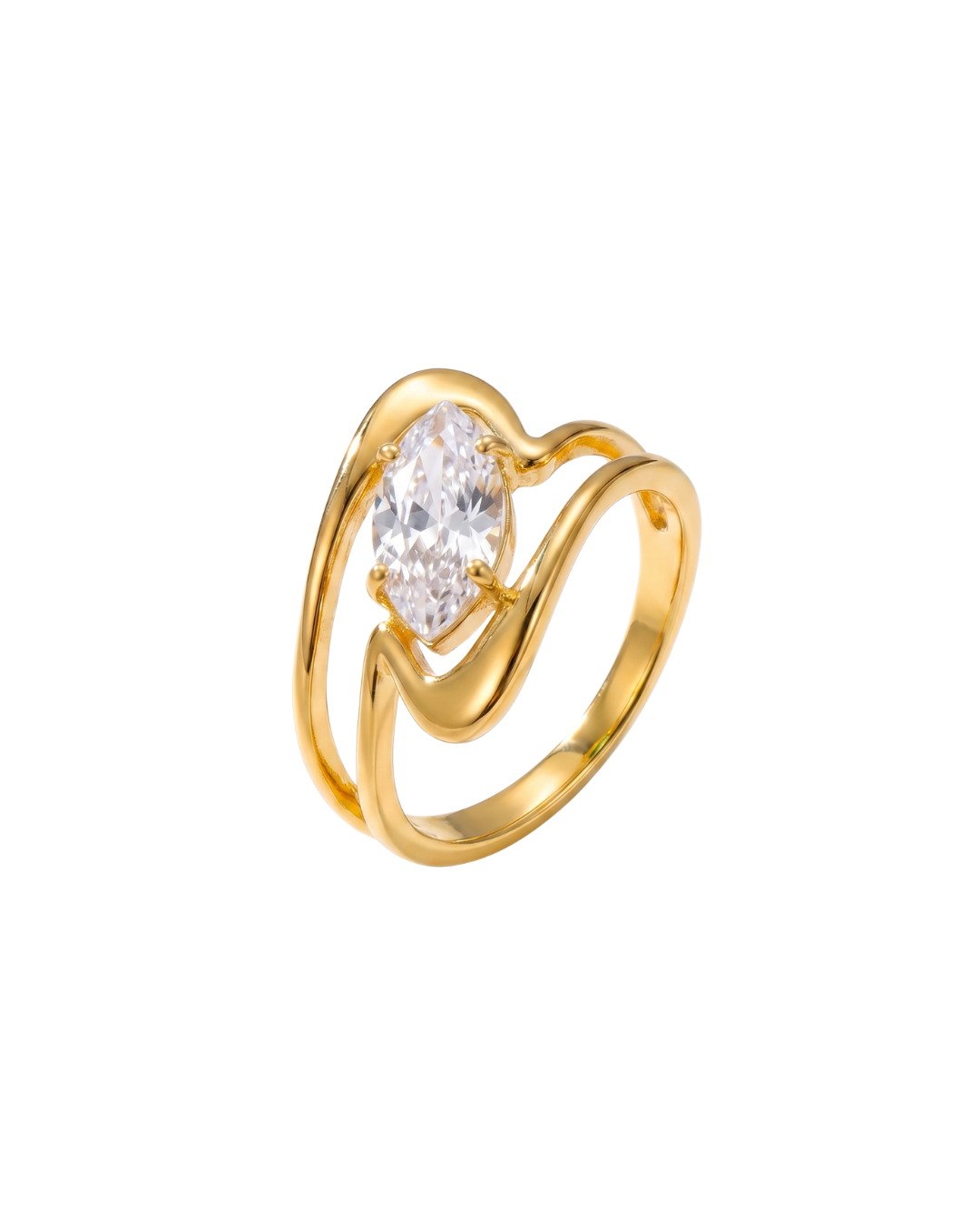 Ondina marquise ring by Clarabelle, gold finish with clear crystal-set stone