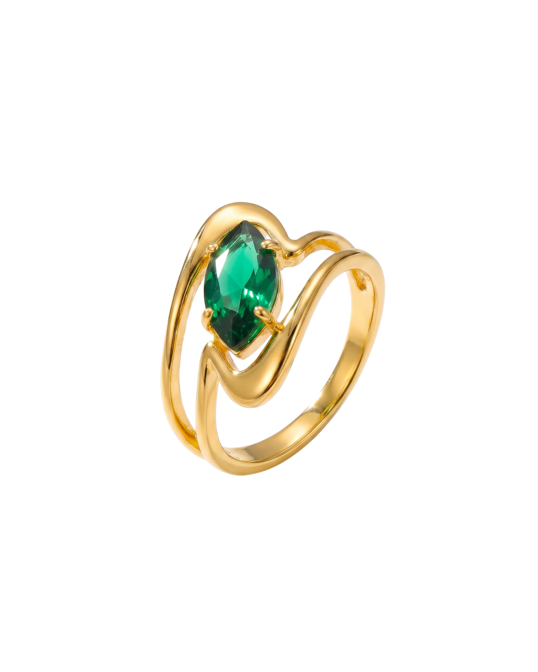 Ondina marquise ring by Clarabelle, gold finish with emerald-green crystal-set stone