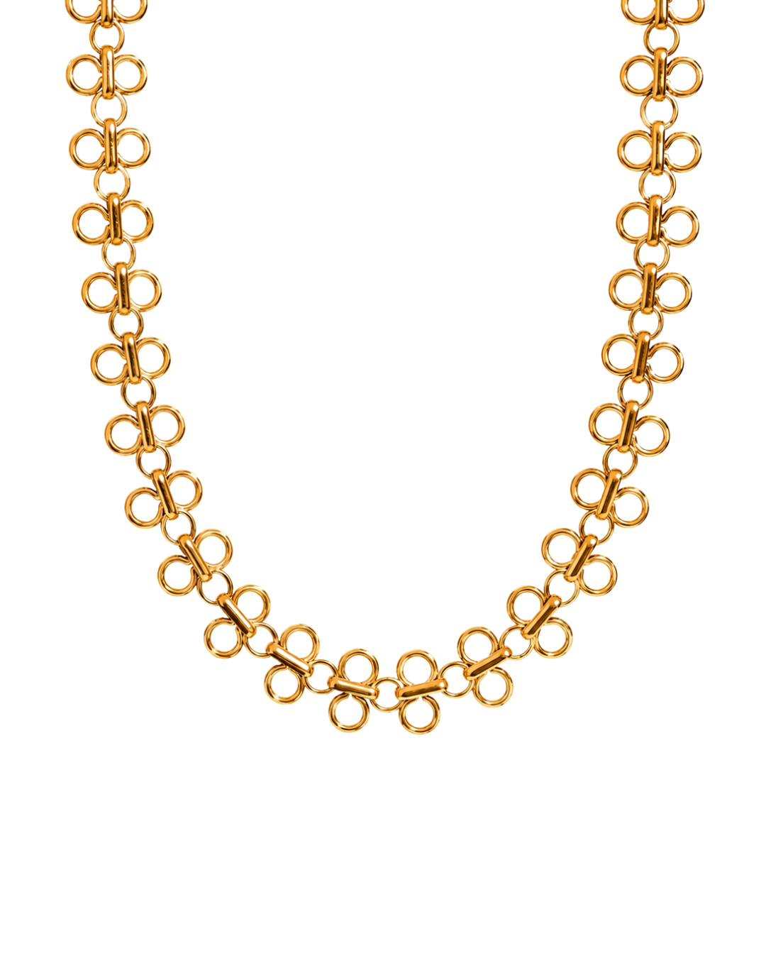 Gold electroplated stainless steel four-leaf clover link chain choker necklace by Clarabelle