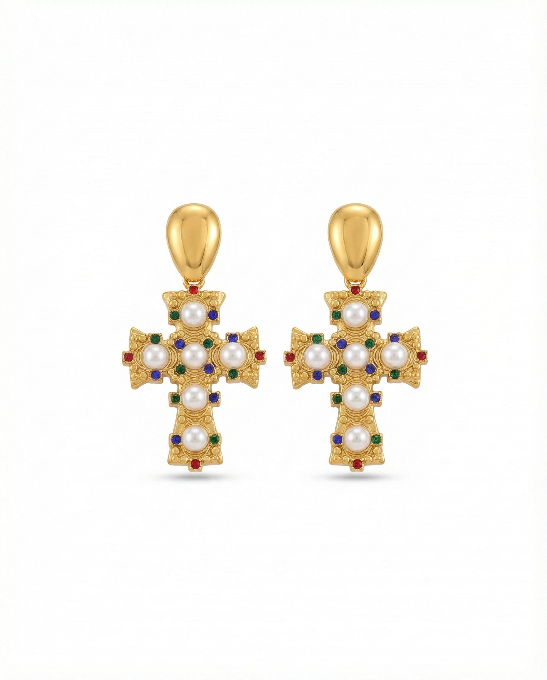 Ravenna_Pearl_Cross_Earrings_on_a_white_background