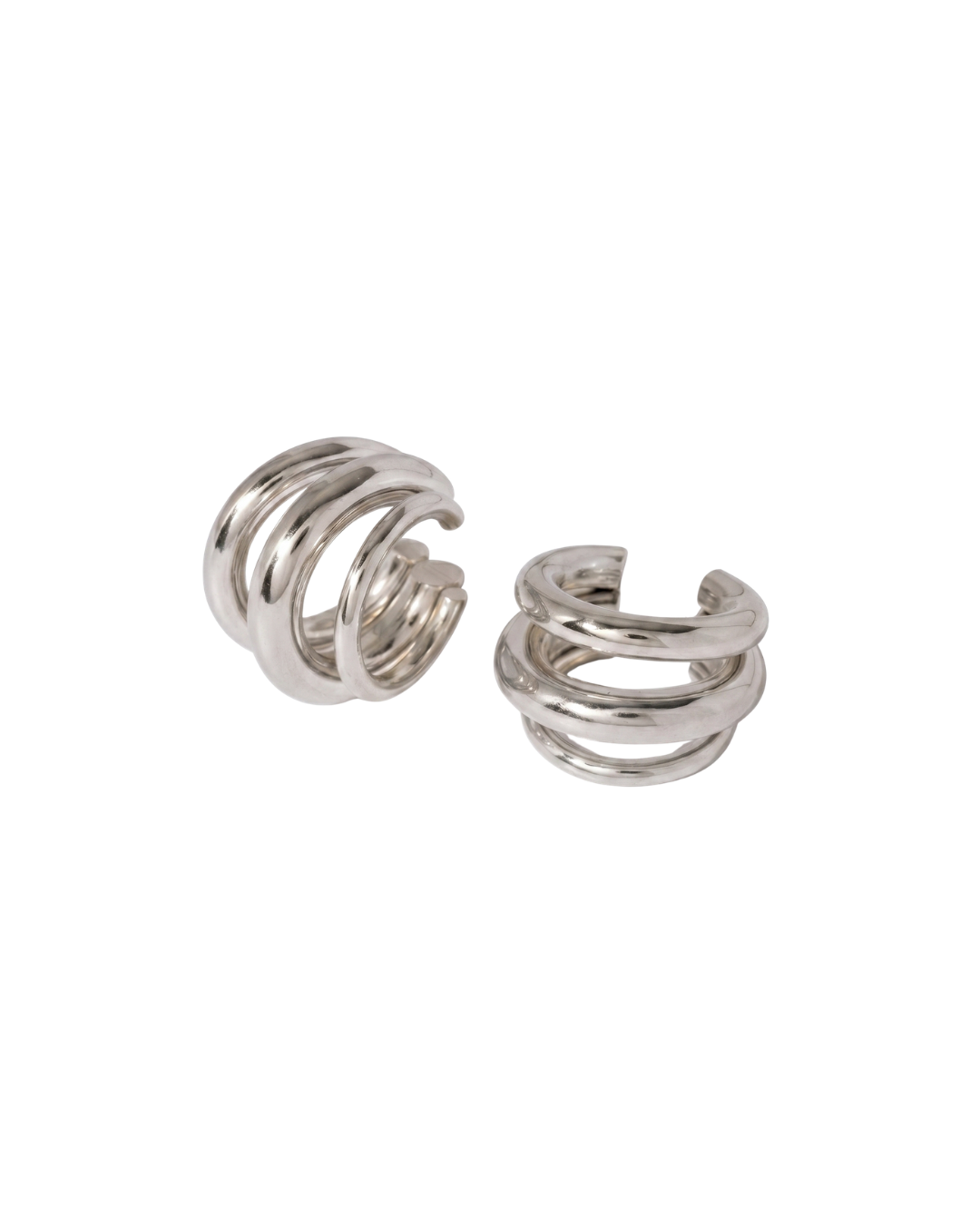 silvertainless steel triple band sculptural ear cuff pair by Clarabelle