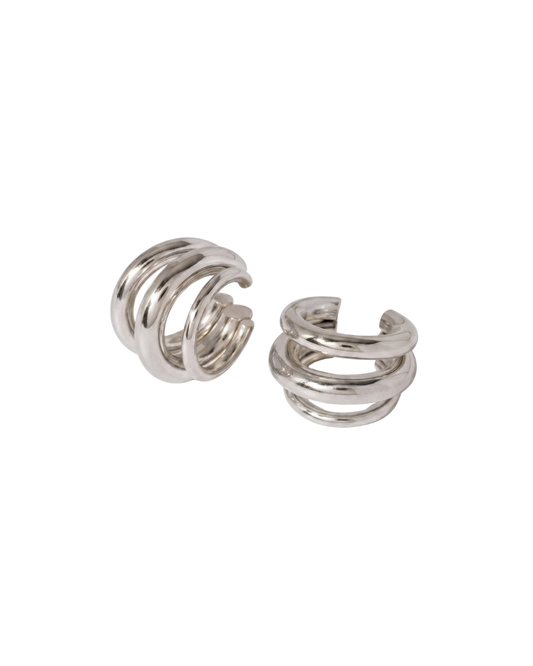 silvertainless steel triple band sculptural ear cuff pair by Clarabelle