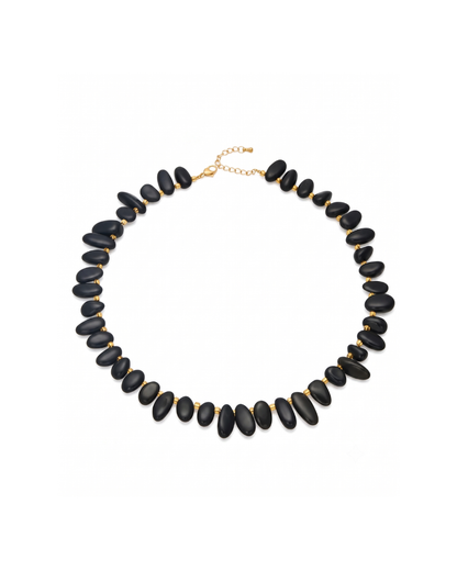Tracy irregular stone bead necklace by Clarabelle, matte black beads with gold-finished accents